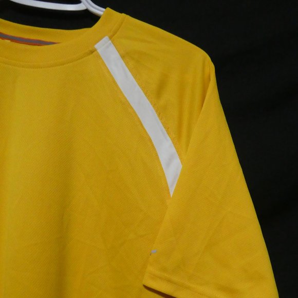 ATHLETIC WORKS | medium| Yellow Exercise Tee | White Stripes | Black Mesh Sides - Picture 5 of 10